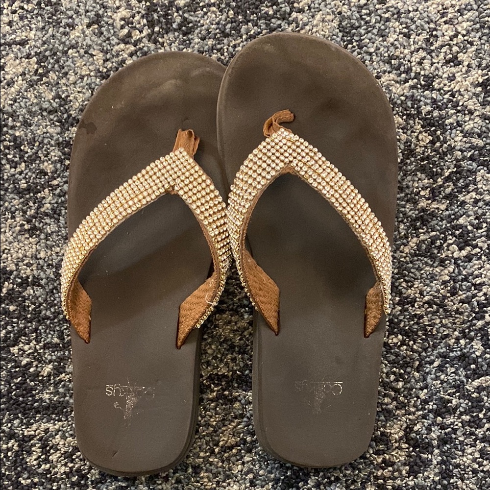 Corky's dark brown and Silver Sandals with rhinestones.